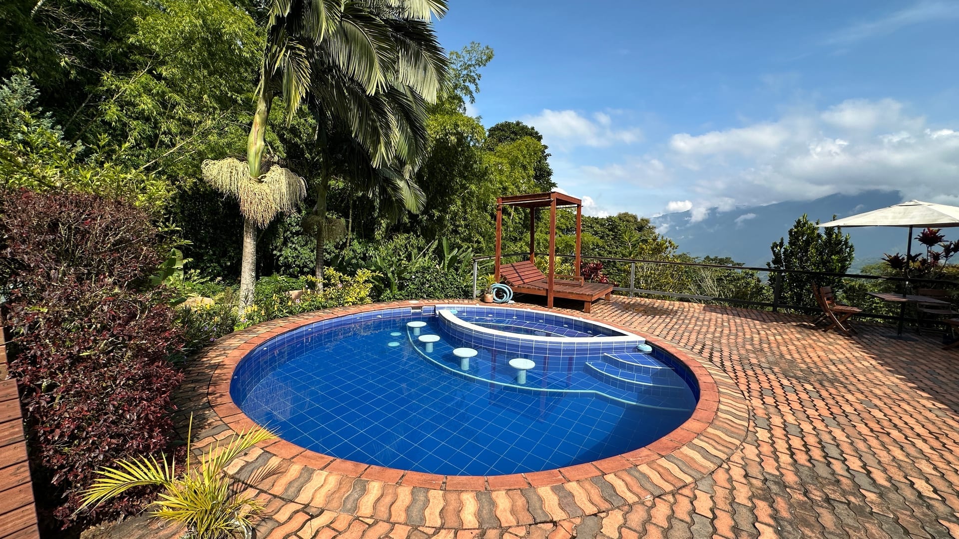 Warm interior living space with mountain views